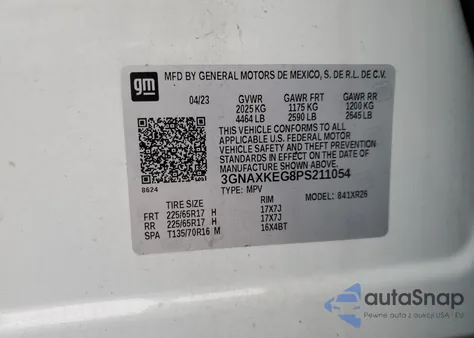 2023 Chevrolet Equinox Lt from USA, damaged, VIN 3GNAXKEG8PS211054